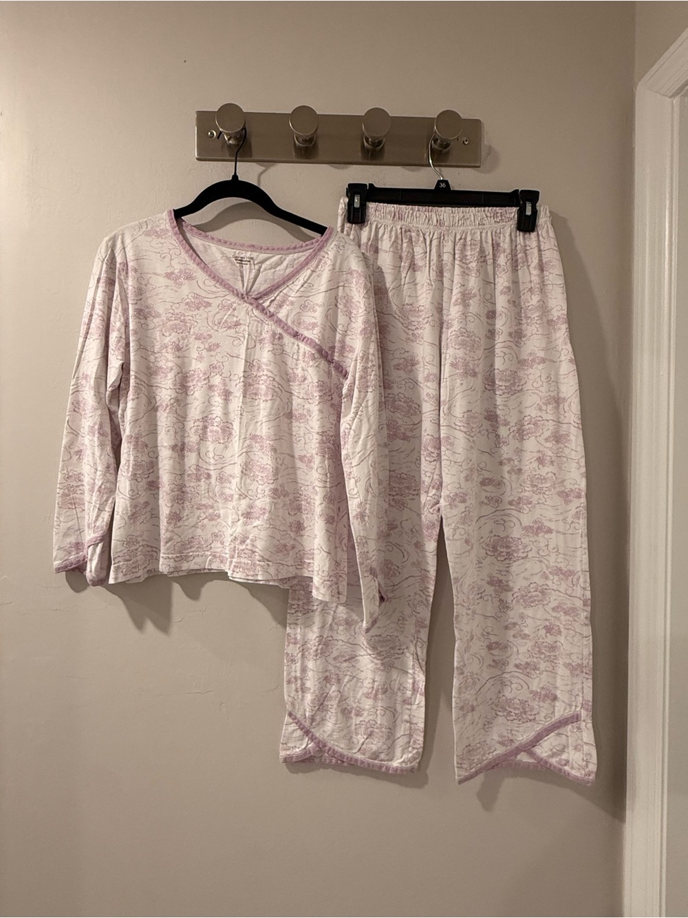 Garnet Hill “Green Cotton” Women’s S Floral Pajama Set Long Sleeve Lounge